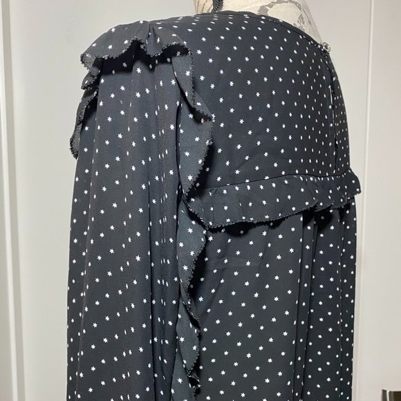 Michael Kors Black Ruffled Sheer Top with Stars Pattern Size M - Picture 7 of 10